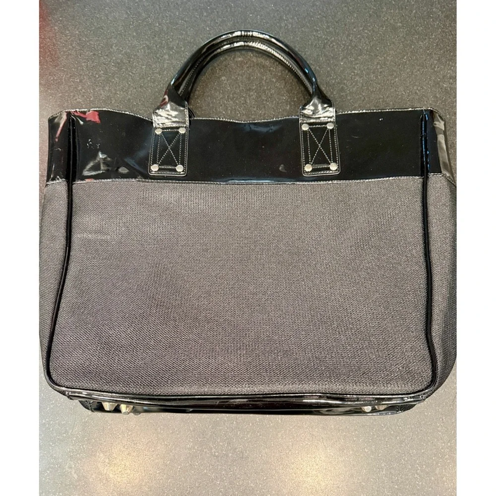 Versace Parfums Tote Bag Large Black Patent Canvas Travel Shopper Designer